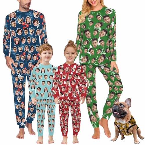 Custom Family Matching Pajama Sets Personalized Pajamas Set with Face Photo Gifts for Christmas/Birthdays/Men/Women/Pet