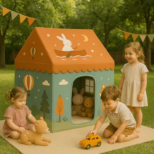 Image of XEMOX, Light Weight Kids Play Tent House - Fun, Foldable, and Durable for Indoor & Outdoor Toys for 3 to 10 Year Old Kids (ORENEGE RABIT)