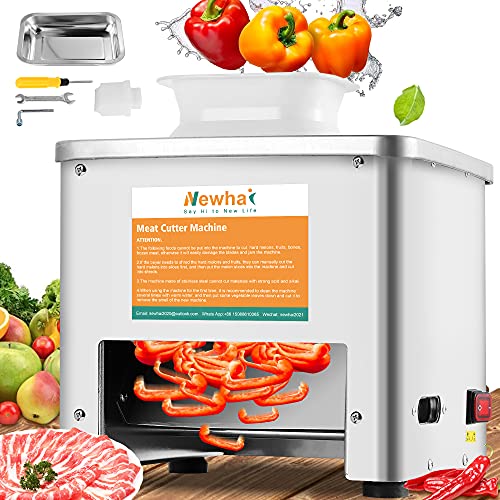 Newhai Upgraded Meat Cutter Machine, Commercial 3.5mm Electric Meat Slicer Shredded Cutting Machine, Stainless Steel 350lb/h, for Slices Strips Cubes (Meat thickness: 3.5mm)