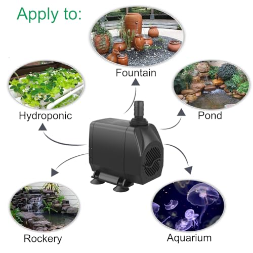 Image of Knifel Submersible Water Pump, Ultra Quiet 660GPH Fountain Pump | 8.2ft High Lift Over Heating Protection, Water Pump for Fish Tank, Pond, Aquarium, Hydroponics