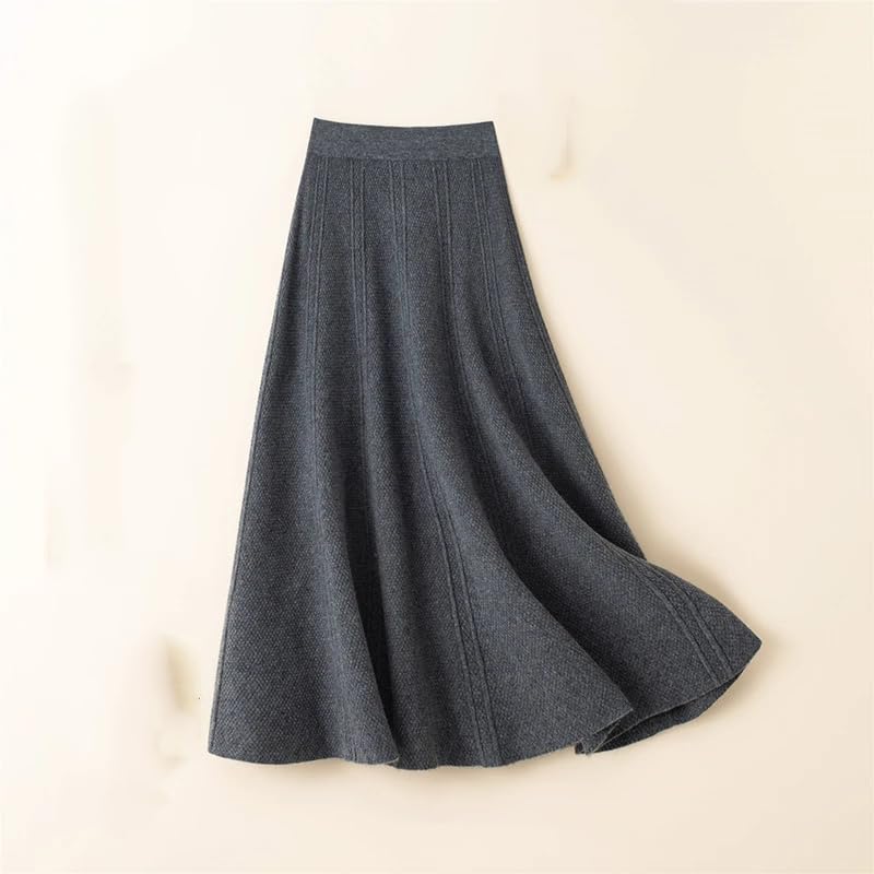 REHJJDFD Jupe parapluie en tricot taille haute pour femme - Automne et hiver - Jupe en laine