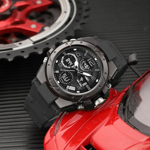 Image of V2A Styrke 5110 Analog Digital Watch for Men | Hybrid Multi Display Dial | Alarm Stopwatch Day Date 12 /24 Hr | TPU Strap | 30M Water Resistant