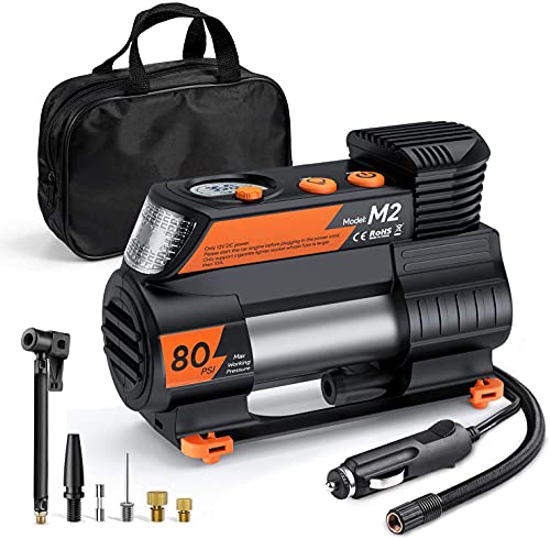 TTKK Tire Inflator 12V DC Digital Auto Tire Inflator M2(Orange) Portable Air Compressor Pump with Digital Pressure Gauge for Cars Bikes and Other Inflatables