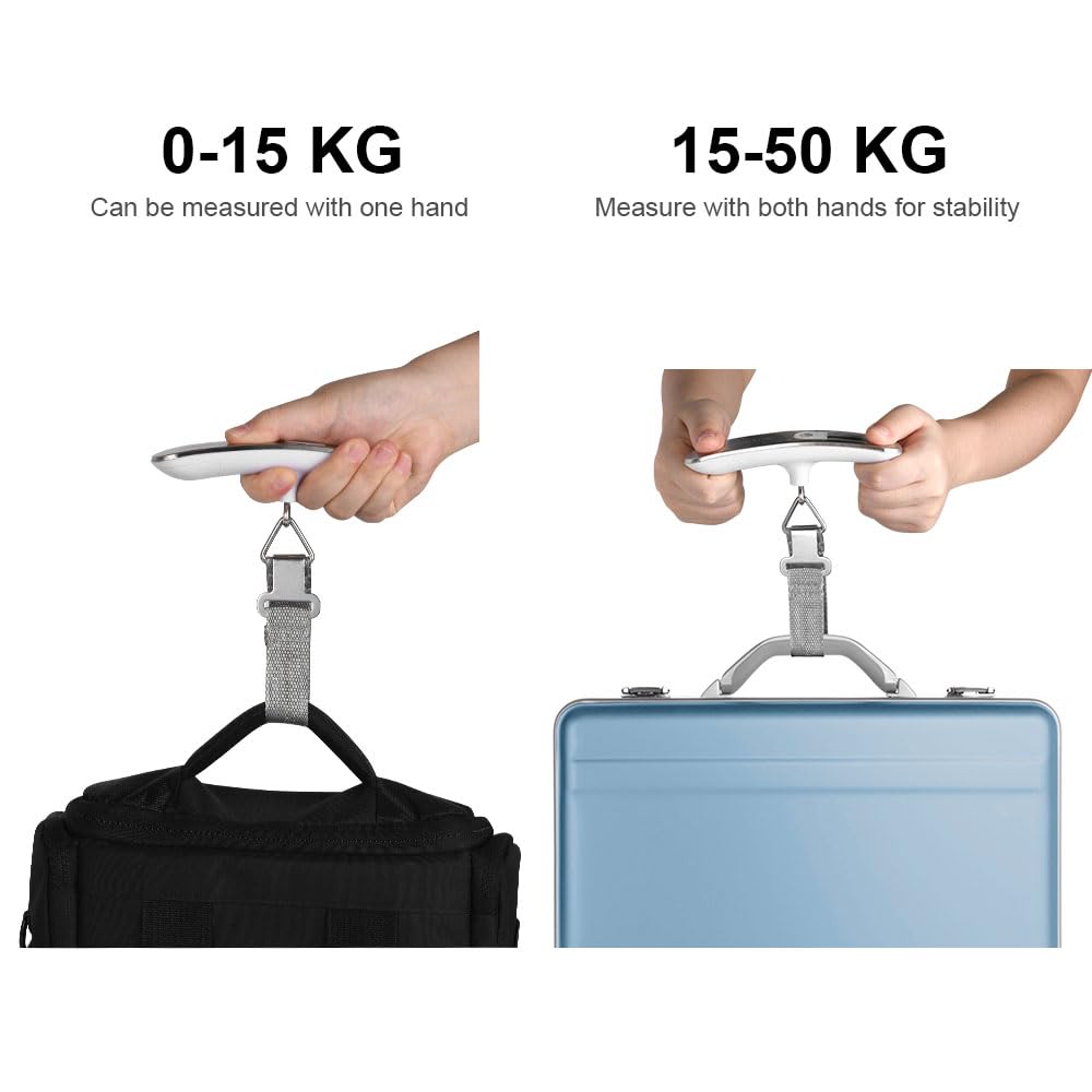 flintronic Cyfrowa waga bagażowa, przenośna waga wisząca, wyświetlacz LCD, z haczykami, 50 kg, z funkcją tarowania i podświetleniem, do podróży, kuchni