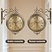Liwyewu Large Vintage Double Sided Wall Clock with Glass & Metal, Roman and Arabic Numerals, Silent Non-Ticking Battery Operated Antique Clock for Living Room, Office, Hallway Decor (15x18.5 Inch)