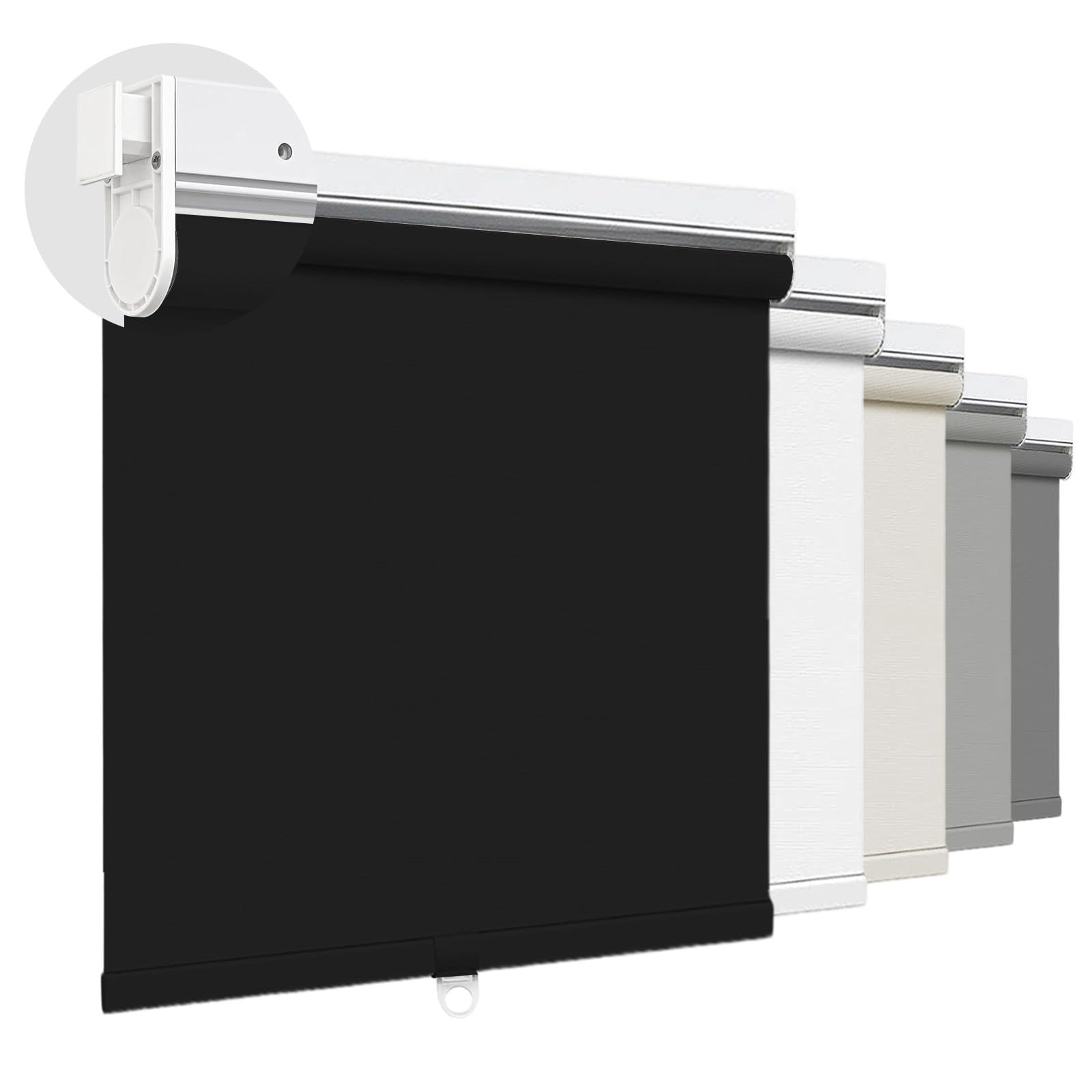 Luxevoir Panoramix No Drill Blackout Roller Blinds for Indoor Windows Custom Cordless Roller Shades Themal Insulated Waterproof Window Blind Easy Fit Pull Down Shades(Black, 142cm W x 135cm H) — image 1