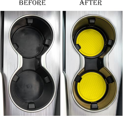 Image of SINGARO Car Cup Coaster, 4PCS Universal Non-Slip Cup Holders Embedded in Ornaments Coaster, Car Interior Accessories, Yellow