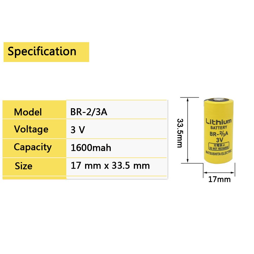 STEPMAX 2 Pack BR-2/3A BR-2/3ASSP 3V 1200mAh PLC Lithium Battery, Replacement for Panasonic BR-2/3A FANUC A98L-0031-0006 (2 Count)