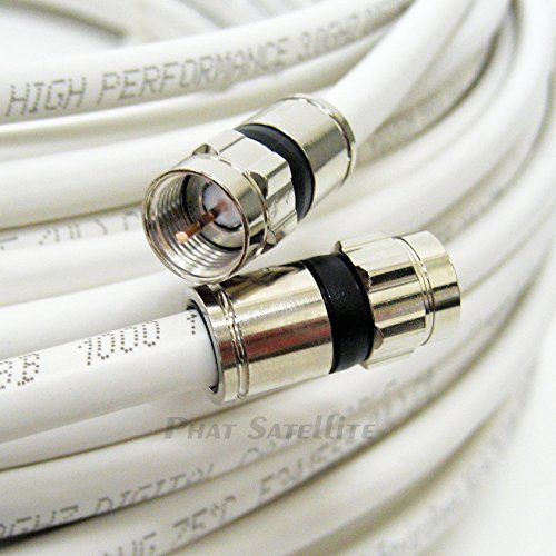 PHAT SATELLITEINTL 20ft White Perfect Vision Solid Copper UL cm CL2 Rated for in Wall Installation 3ghz 75 Ohm Coaxial Rg6 Directv, Dish Network, Cable Tv Video Cable w/PPC Rg6 Fittings