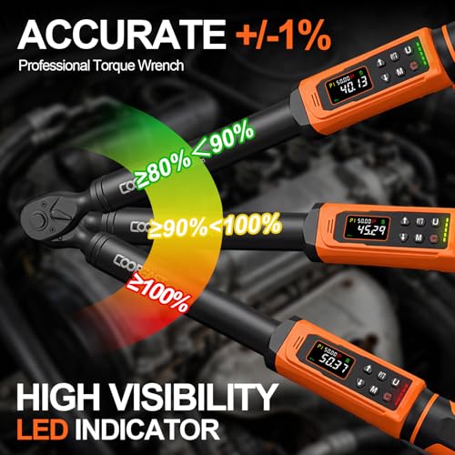 Image of Coobeast Digital Torque Wrench 1 /2 Drive, Adjustable Electric Torque Wrench Tool Set, Preset Value(3.76-250.8 Ft.lbs. /5.1-340Nm), Buzzer and LED Alert, Adapter&Extension Bar for Bike Motorcycle(Black)