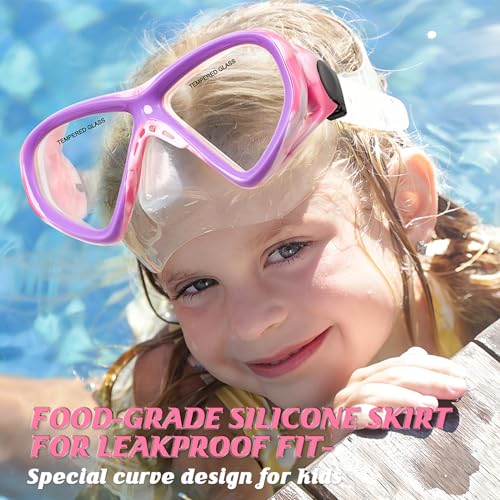 Image of Kids Swim Goggles Snorkel Diving Mask for Boys Girls Ages 5-15, Anti-Fog Swimming Goggles with Nose Cover