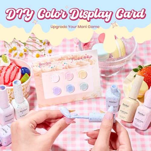 Image of Beetles Summer Gel Polish Set, Pastel Whip 6 Colors Taste of Spring Macaron Shimmer Glitter Gel Polish Kit Spring Pink Yellow green Soft Creamy Soak Off UV LED DIY Gel Nail Art Gifts for Women