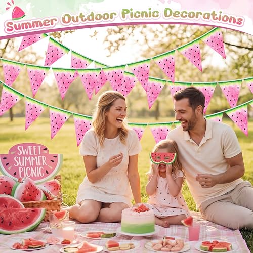 Image of Gersoniel 5 Pcs Pink Watermelon Party Decorations Pennant Banner