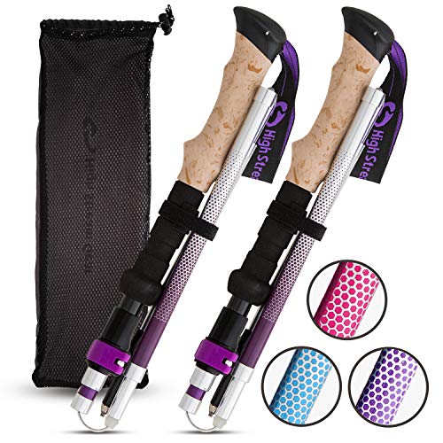 High Stream Gear Women's Collapsible Walking Sticks, 2 Lightweight Foldable Hiking & Trekking