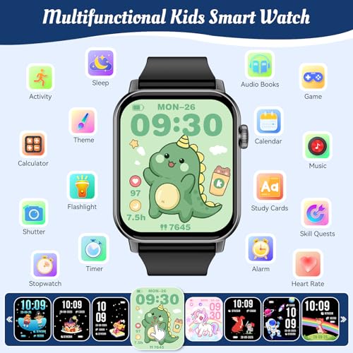 Image of Smart Watch for Kids, 12 Puzzle Games HD Touch Screen Watches, Step Counter, Heart Rate and Sleep Monitor, Flashlight, Music Player,12 /24 hr Educational Toys Birthday Gifts for Girls Ages 6-12 (Black)