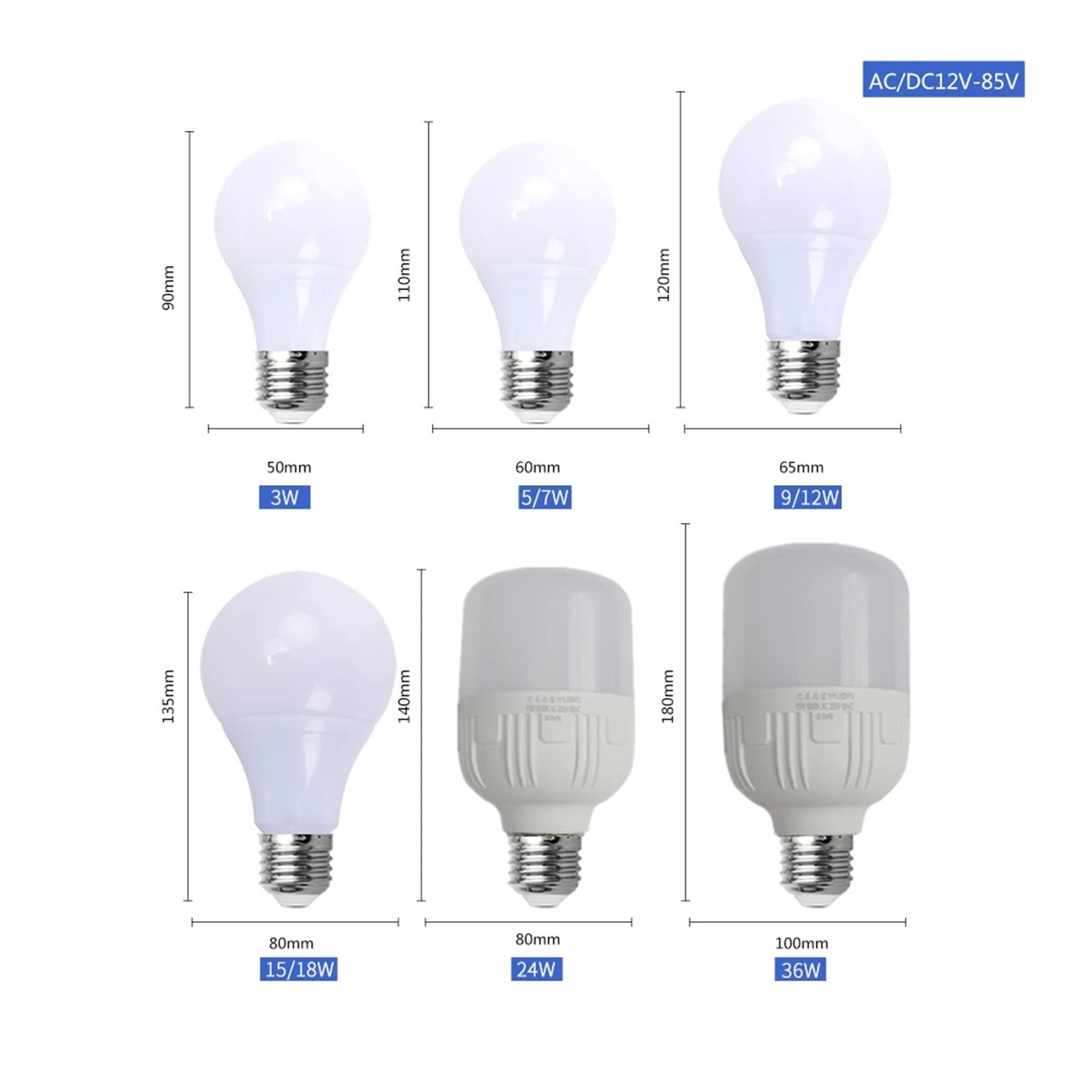 5 sztuk/partia żarówka LED E27 lampy DC AC 12V 24V 36V LED Light 3W 5W 7W 9W 15W 24W 36W Bombilla oświetlenie Led żarówki niskiego napięcia Lucky (Color : Cold White, Size : 7W E27 SUPORT 12-