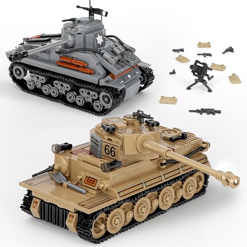 Construcción, Toy NEWABWN 2 en 1 juego de construcción de juguetes de tanque del ejército 2 en 1, incluye modelos alemanes y sherman estadounidenses, compatible con juegos de...