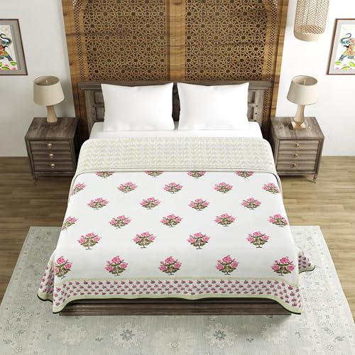 Image of BLOCKS OF INDIA 100% Cotton Dohar King Size Reversible Hand Block Printed Malmal Summer Dohar /Blanket (Color 11)