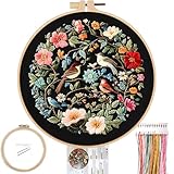 FONNUY Embroidery Kit for Beginners, Birds with Flowers Pre-Stamped Pattern Kits for Adults with Hoop, Easy to...