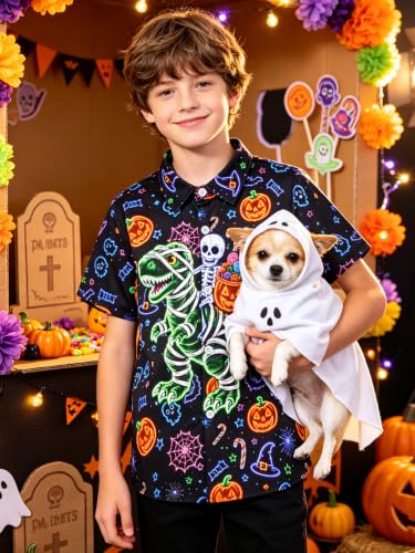 Image of uideazone Boys Novelty Print Short Sleeve Button Down Hawaiian Shirt 5-14Y