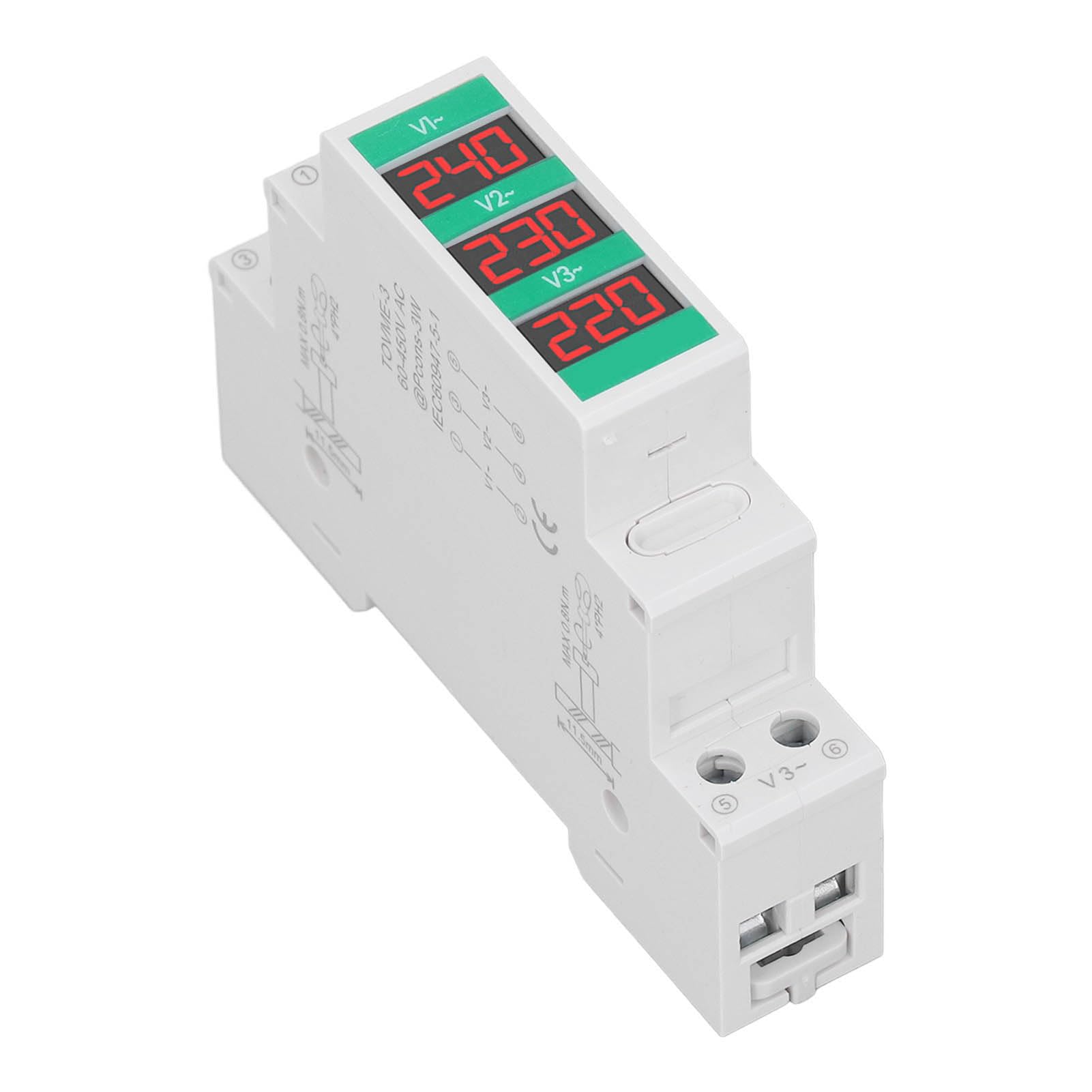 3 Phase AC Voltmeter Din Rail Mount LCD Digital Display Voltage Meter Electric Power Meter, Multifunctional Accessory For Home Use