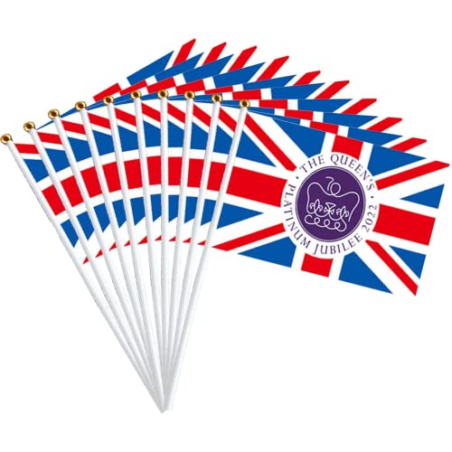 YUKK Lot de 10 drapeaux de la reine Elizabeth Plat-inum Jubilé de la Reine 2022,12.7x20.3 cm,En polyester,Avec inscription « Her Majesty The Queen »,Souvenir du 70e anniversaire de mariage,Violet Cover
