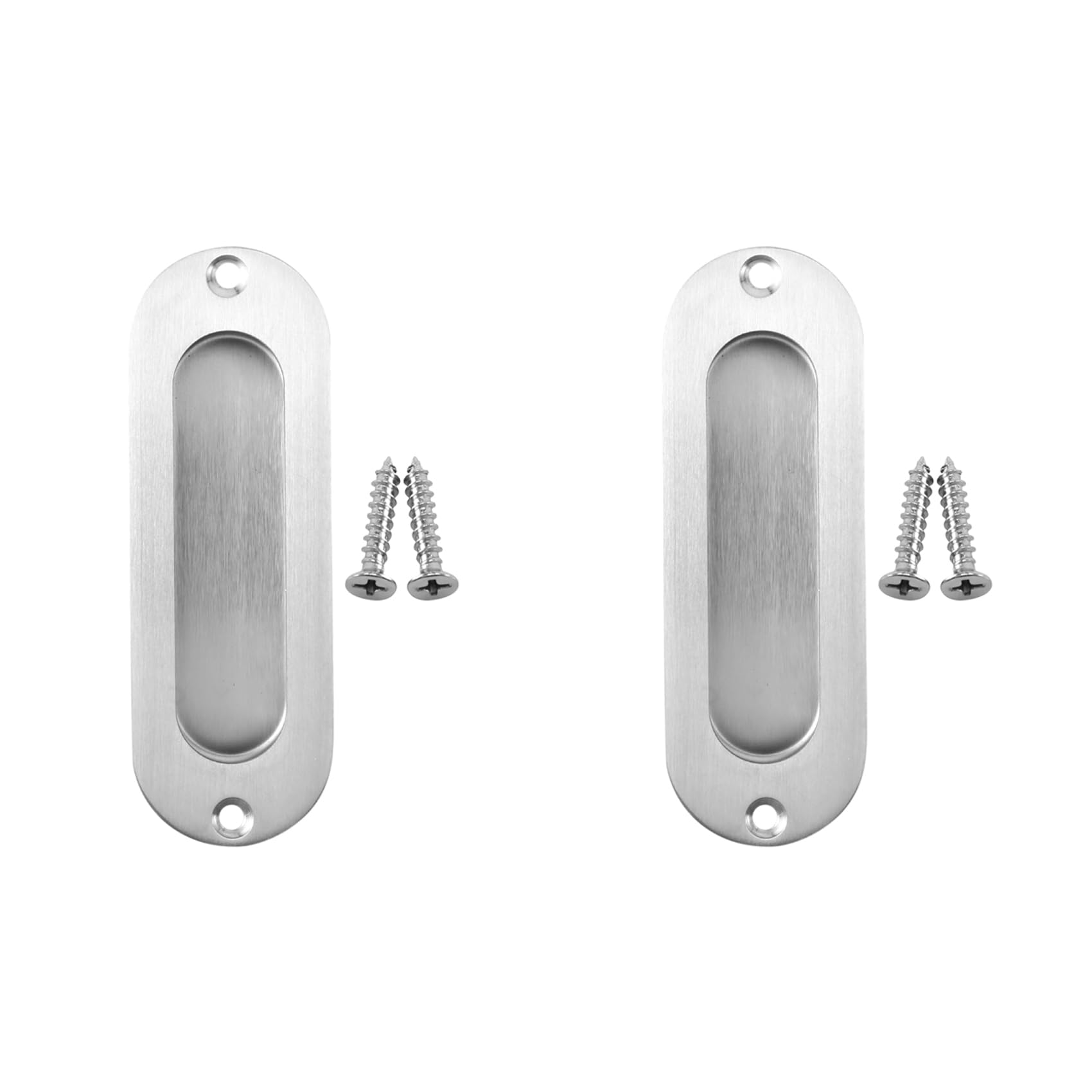Jnchdghwa Silver 2Pcs Rectangular Face Fix Flush Recessed Sliding Door Pull Handle Stainless Steel