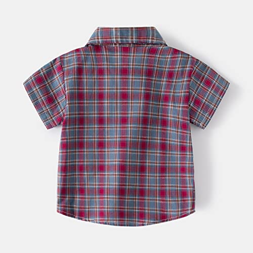Toddler Girls Boys Classic Plaid T Shirts Kids Short Sleeve Button Down Tops Casual Vintage Cotton Baby Tops Tee with Pocket2