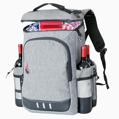 Sac à dos isotherme de camping - 24 l - Design étanche - Pour la plage, la pêche, le pique-nique, les voyages, le barbecue - Gris