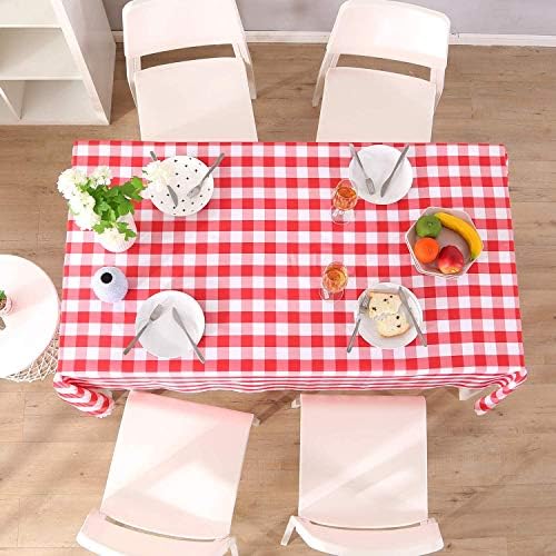 Qucover Gingham Red Tablecloth Rectangular Washable Polyester Red and White Checked Table Cloth for Dinner Picnic 140x220 cm Country Style Red Plaid Table Cover