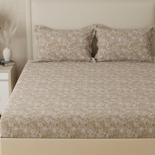 Image of Huesland 210 TC Pure Cotton Premium Bedsheet for Double Bed King Size with 2 Pillow Covers | 108x108 inches | Heritage Paisley