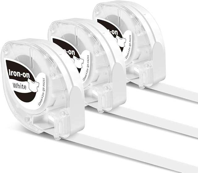 3X Phomemo P12 Iron-on Labels Original 12mm x 2m Black on White Washable Labels on Fabric for Phomemo P12 Label Printer & as Replacement for Dymo LetraTag Plus LT100H, LT100T