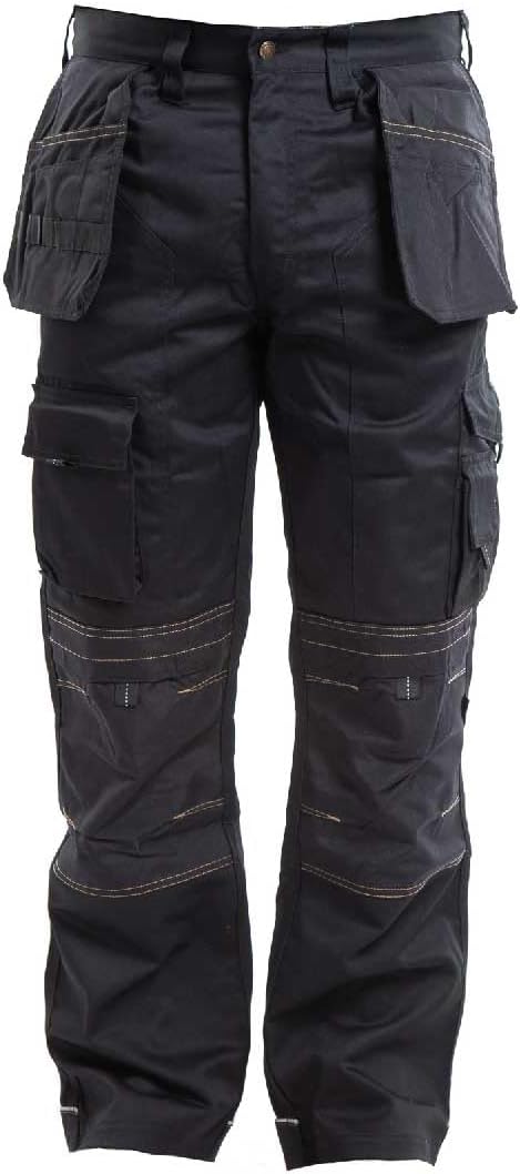 ApacheApache Workwear Men's Site Trousers | APKHT Polycotton Holster Trouser | Black 32W x 33L | Cordura Side Cargo Pocket | Low Rise Comfort Waist | Reinforced Hem Knee Pad and Phone Pocket