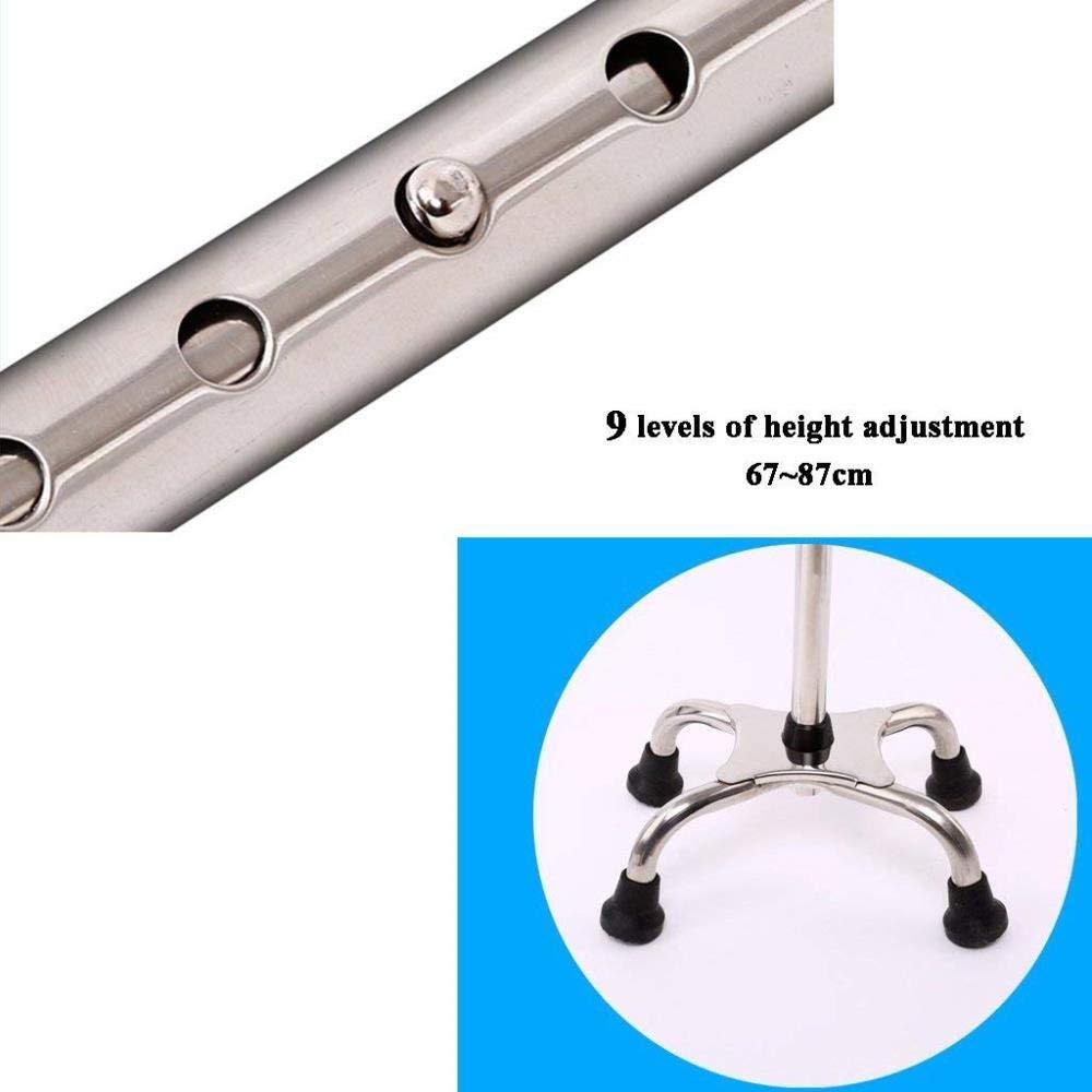 GCX- Bastón / Muletas Ligera acero inoxidable cañas con Mango ergonómico 9 niveles de altura ajustable for personas mayores en hombres o mujeres discapacitados Caña con 4 patas antideslizante Base Max
