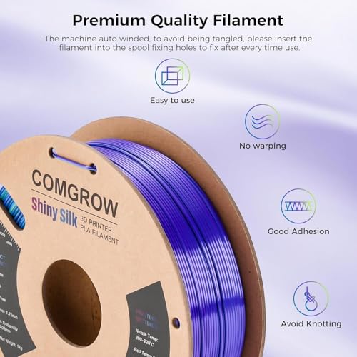 Image of Comgrow Silk Shiny Blue Purple and Yellow 3D Printer Filament, Comgrow 3D Printing Materials Silk PLA 1.75mm, 3D Printing Filament + /-0.02mm, 1kg /2.2lbs Silk PLA