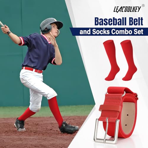 LEACOOLKEY Baseball Belt and Socks Combo Set Adjustable Softball Socks and Elastic Belt for Youth and Adult2