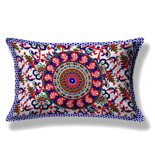 Image of RajasthaniKart Pure 100% Cotton Single Bed Sheet with 1 Pillow Cover (Bedsheet for Single Bed Cotton, Blue Ghera)