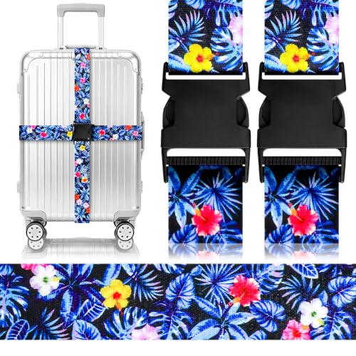 Image of Gutsdoor 2 Pack Luggage Straps for Suitcases, Adjustable Travel Belt, Suitcase Straps with Dual Lock, Quick Release, Over Handle, Luggage Connector Straps & Bright Luggage Belt. (Island Bloom)