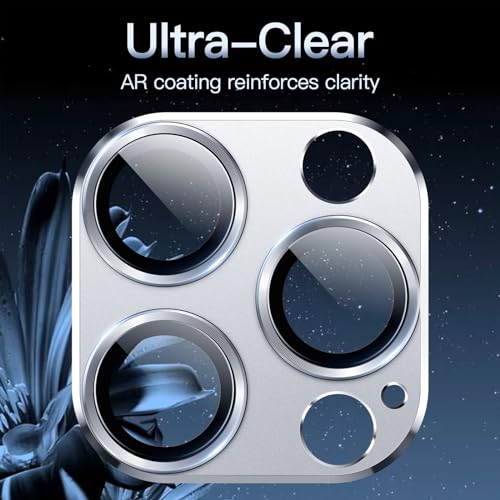 Image of JETech Camera Lens Protector for iPhone 14 Pro 6.1-Inch and iPhone 14 Pro Max 6.7-Inch, Full Coverage 9H Tempered Glass Ring Cover, Matte Metal Plate, Case Friendly, 1-Pack (Silver)