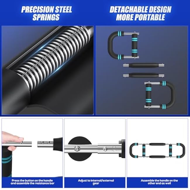 Twister Arm Trainer, 60-110lb Adjustable Resistance Workout Equipment Twister Arm Chest Exerciser Power Twister Bar, Portable Chest Press Machine Detachable Design Fitness for Home & Gym