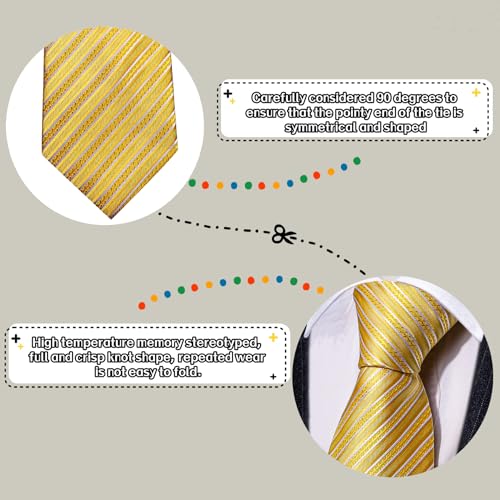 Image of Barry.Wang Man Stripe Ties Set Silk Woven Pocket Square Necktie Cufflinks Formal Party Business