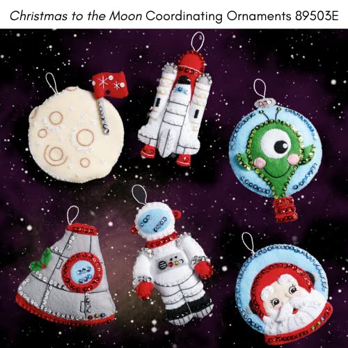Image of Bucilla Felt Applique 18 inch Stocking Making Kit, Christmas to The Moon, Perfect for DIY Arts and Crafts, 89527E