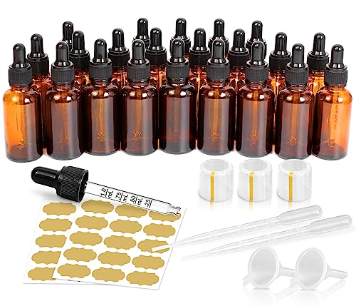 GMISUN Tincture Bottles with Dropper, 22 Pack 1 Oz Amber Glass Dropper Bottle with Measured Eye Dropper, 1oz 30ml Empty Oil Dropper Bottle for Essential Oils, Tinctures, Medicine with Heat Shrink Wrap