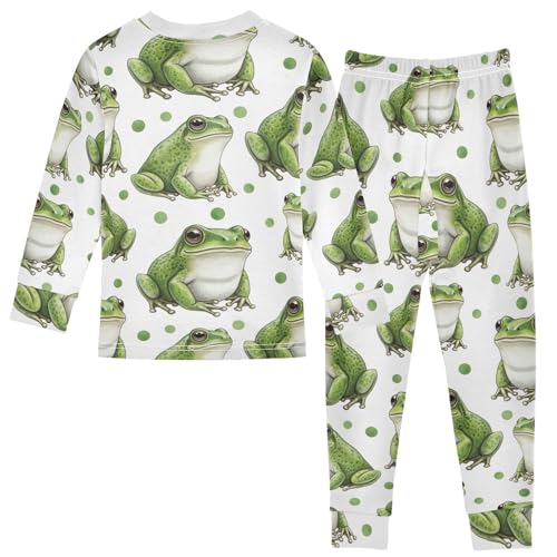 Pajama Sets Long Sleeve Frog Pattern Polka Background Soft Comfy Sleepwear 2 Piece PJS 3-8T3