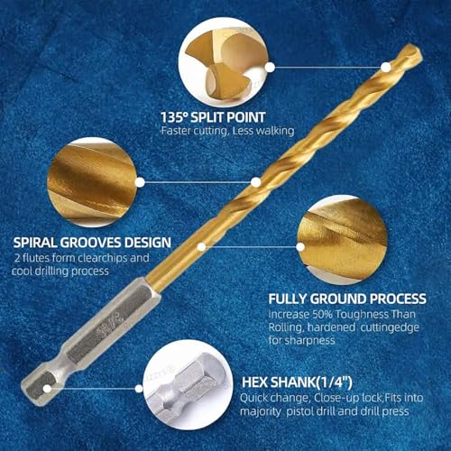 Image of Sunkizzrs 13-Pcs HSS Titanium Coated Drill Bit Set 1 /4 inch Hex Shank(1.5-6.5mm) - Quick Change Design Drill Power Tool for Wood /Plastic /Soft Metal (Pro+) (13)