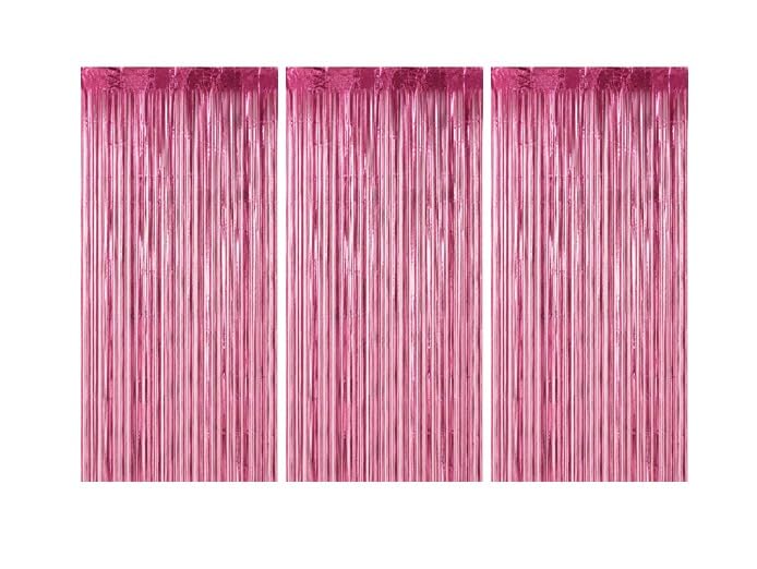 3pcs 2M X 1M Metallic Tinsel Curtains Aluminum Foil Flow Silk Curtain Background Streamer Birthday Party Wedding Holiday Decoration (Frosted Pale Pink)