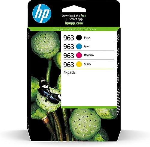 HP 963 Pack de 4 Cartouches d'Encre Noire, Cyan, Magenta et Jaune Authentiques (6ZC70AE) pour HP OfficeJet Pro 9010 series / 9020 series