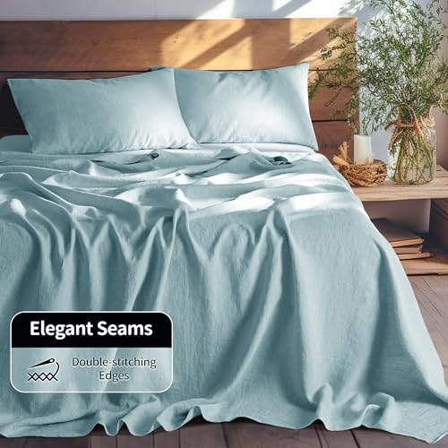 Image of LBRO2M 100% French Pure Linen Sheet Set 4Pcs, 16 inch Deep Pocket King Size