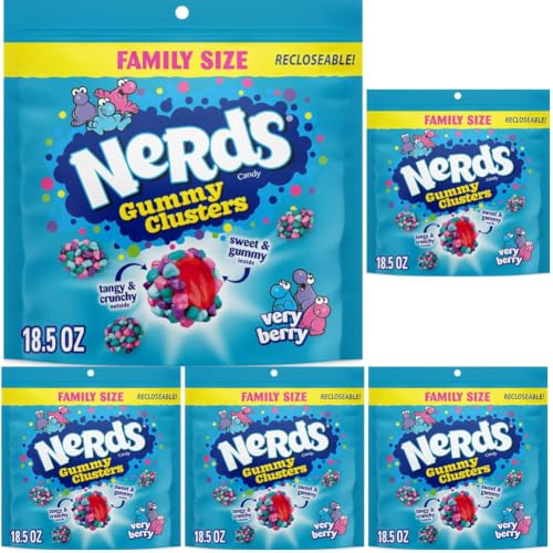 NERDS Gummy Clusters Very Berry Candy, Crunchy &amp; Gummy, 18.5 Ounce (Pack of 5)