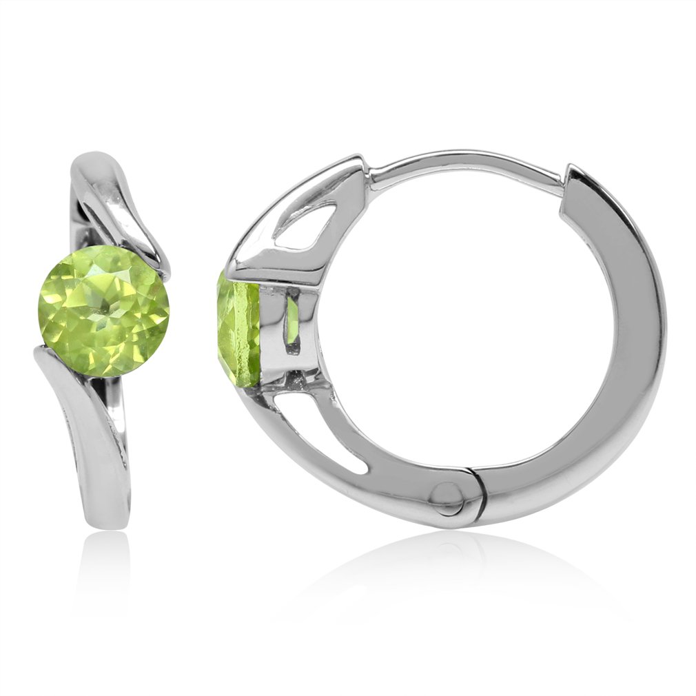 Silvershake5MM Natural Round Shape Gemstones Rhodium Plated 925 Sterling Silver Huggie Hoop Earrings Jewelry for Teens or Women